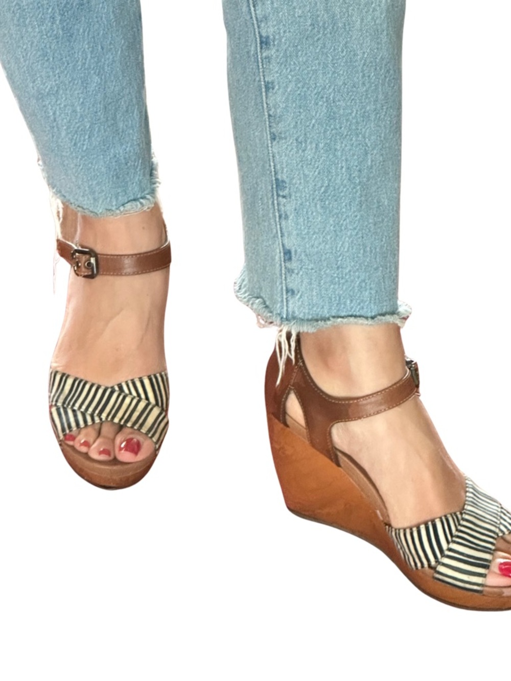 Dr. Scholl's Stripped Wedge Sandals | Brown Leather | 6.5M